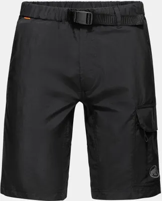 Schwarze Hiking Cargo Shorts von Mammut mit Gürtelschlaufen und seitlicher Tasche.