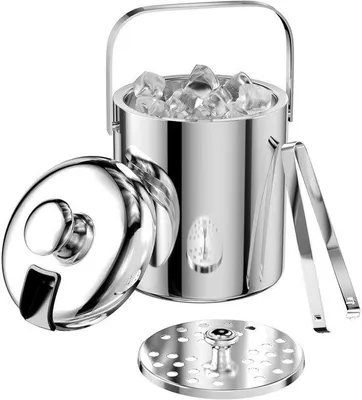 Produktbild von Eiswürfel-Box 1,3 L - Eiswürfelform - Metall - Deckelverschluss - Sieb - Eistang - Doppelwandig isoliert - Eiswürfel-Box - Geeignet für Bars, Feiern und zu Hause