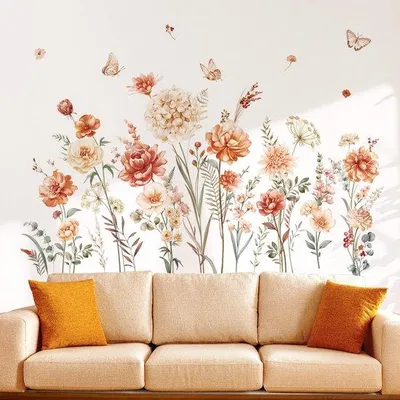 Produktbild von Ibenzoa® Blumen-Wandsticker Set – Boho Wandtattoos, 2x 30 cm x 90 cm, selbstklebend & wasserfest, dekorative Blumen, Gräser & Pflanzen für Wohn- und Kinderzimmer