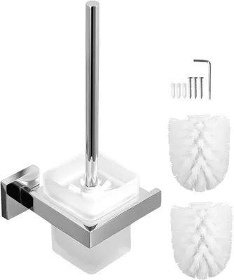 Produktbild von Toilettenbürste mit 2 Ersatzbürsten, Glashalter, Wandmontage, für Badezimmer