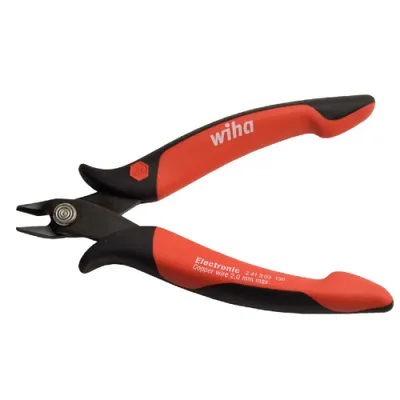 Produktbild von Wiha Präzisions Seitenschneider Elektronik klein breiter, spitzer Kopf ohne Wate 130mm, Mini Drahtschneider für Elektroinstallation (26818)