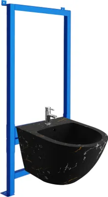 Produktbild von LAVITA Vorwandelement für Bidet LAV 500 + Wand-Bidet Sofi Fire Komplettset | Wand-Hänge Bidet mit Hahnloch und Überlaufschutz aus Keramik | WC Toilette | Hygienisch und Pflegeleicht | 36,5x49x32,5 cm