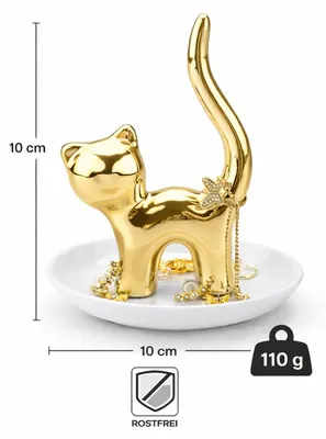 Produktbild von Ringhalter Schale Ablage Organizer für Ringe Schmuck Gatto gold Katze