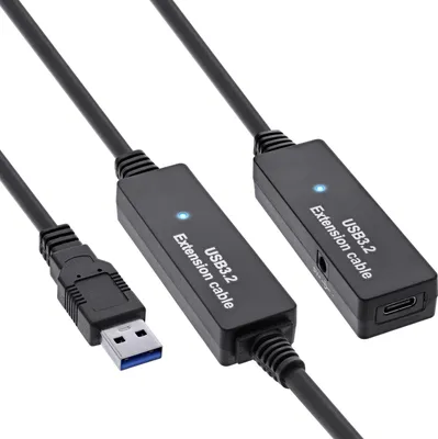 Zdjęcie produktu dla Aktywny przedłużacz InLine® USB 3.2 Gen.1, wtyczka USB-A do gniazda USB-C, 10 m