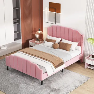 Produktbild von Polsterbett 140 x 200 cm,Bettrahmen mit Kopfteil, Bett gepolstertes Doppelbett Jugendbett Gästebett