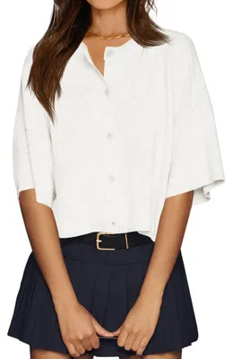 Produktbild von Imily Bela Damen-Cardigan mit halbem Arm – Kurzes Oberteil zum Durchknöpfen – Oversize, leichtes Rippstrick-Design – Sommer-Outfit