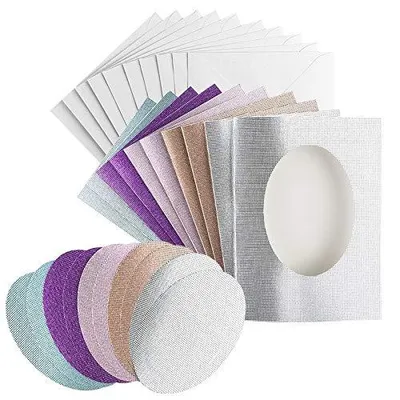 10 Grußkarten B6 Glitter Leinen Oval mit Umschlägen, 5 Farben