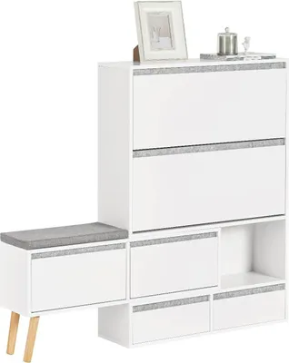 Obrázek produktu pro SoBuy skříňka na boty, skříňka na boty, botník, dřevěná zásuvka na boty s 1 vozíkem, lavice na boty, botník se 2 klapkami, 2 dvířka