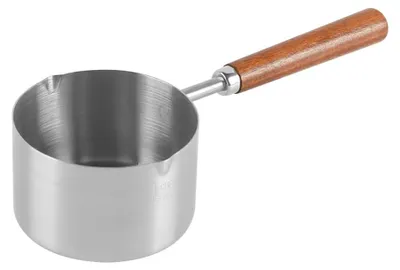 Milchtopf 250 ml Edelstahl mit Ausgießrand und Holzgriff