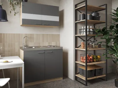 Produktbild von Küche Miniküche Singleküche Pantry Eiche Sägerau Grau Merle 100 cm Respekta