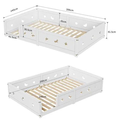 Productafbeelding van Kinderbed - Montessori vloerbed - 140 x 200 cm - Met valbeveiliging - Lattenbodem - Hout - Wit - Zonder matras
