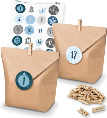 Produktbild von Adventskalender Set 16 Geschenktüten + Klammern + Sticker