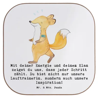 Produktbild von Mr. & Mrs. Panda Untersetzer Tasse Lauftrainerin Inspiration - Weiß - Geschenk, sportlicher Fortschritt, Trainerin, Quadratischer, Coaster, Marathon Training, Glas