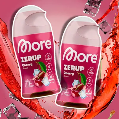 Produktbild von 2× MORE Zerup Zero Sirup Cherry Getränkesirup ohne Zucker mit Sauerkirschsaftkonzentrat | 2 × 65 ml