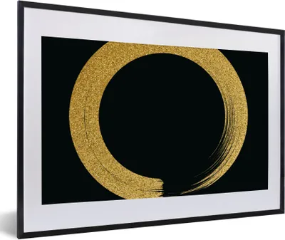Produktbild von MuchoWow® Gerahmtes Poster Kreis aus goldenem Glitter auf schwarzem Hintergrund 60x40 cm - Poster mit Schwarzem Bilderrahmen Wandposter Rahmen Foto Bilder - Schlafzimmer - Plakat in Rahmen - Drucken