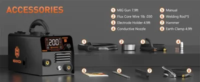 Produktbild von 3-in-1 MIG Schweißgerät - HVM200 Inverter - Synergische Steuerung - Gasloses MIG/MMA/Lift TIG - IGBT-Technologie - 120A - 220–240V EU-Stecker