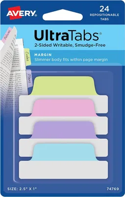 Zdjęcie produktu dla AVERY Zweckform 74769 AVERY Zweckform UltraTabs Schmal Haftmarker farbsortiert 24 Blatt