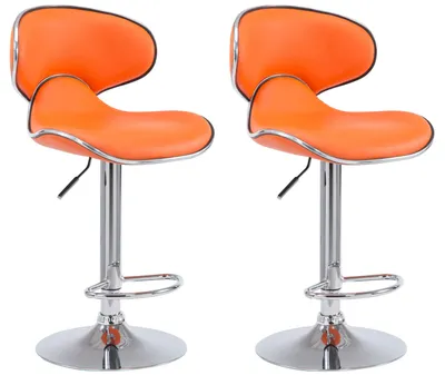 Produktbild von CLP 2er Set Barhocker Las Vegas V2 Kunstleder mit Fußstütze orange Gestell Farbe chrom