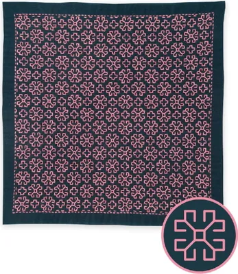 Productafbeelding van Olympus Hitomezashi Sashiko set "Hana Fukin Marguerite", bedrukte stof, 33x33 cm, origineel uit Japan