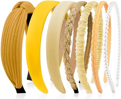 Immagine prodotto di Kotkiddy Set di 7 fasce per capelli da donna con perline giallo