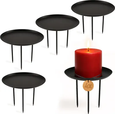 Produktbild von Kerzenteller 4er Set Metall Schwarz Ø 10 cm mit 3 Dornen