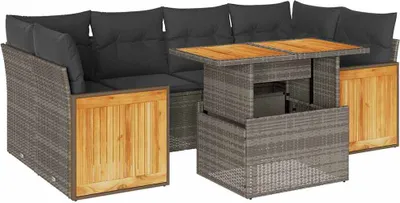 Zdjęcie produktu dla vidaXL 7-częściowa sofa ogrodowa z poduszkami szary rattan akacja