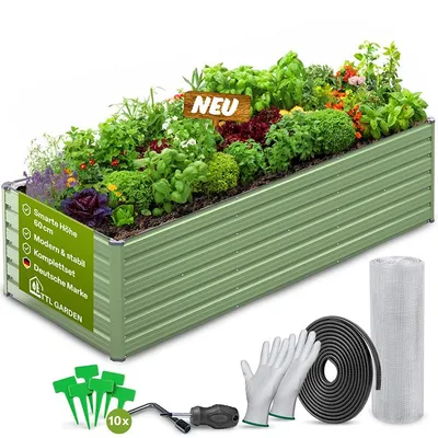 Produktbild von TTL GARDEN Meadow XL MIDI Hochbeet 250x90x60cm Metall Salbei verzinkt, KI-generiertes Bild