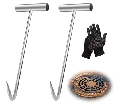 Image de Lot de 2 crochets de levage pour couvercles de canalisation, en acier inoxydable
