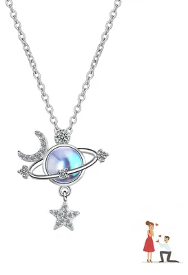 Produktbild von Mond und Stern Kette, Mondstein Halskette, Planet Anhänger, Schmuck Geschenke fü