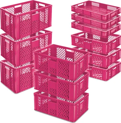 Produktbild von 12 Euroboxen / Bäckerkisten, LxB 600x400 mm, H 90 mm/150 mm/240 mm/320 mm, pink