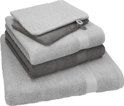 Produktbild von Betz 5 tlg. Handtuch Set SINGLE Pack 100% Baumwolle 1 Duschtuch 2 Handtücher 2 Waschhandschuhe Farbe: silber grau - anthrazit grau 250804