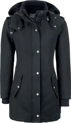 Produktbild von Black Premium by EMP Damen gefütterte schwarze Winterjacke mit abnehmbarer Kapuze und modischen Schulterklappen M