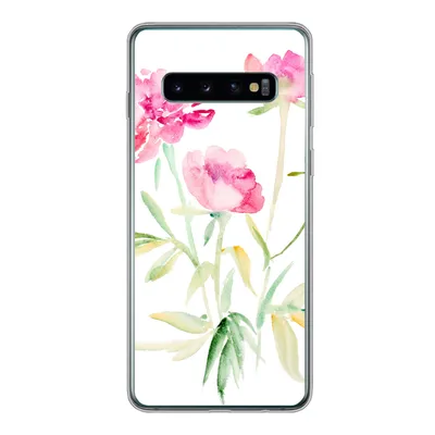 Produktbild von MuchoWow® Handyhülle Schutzhülle Hülle für Samsung Galaxy S10 Blumen - Aquarell - Rosa Silikon Softcase Handy Hülle - Handytasche