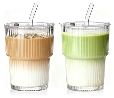 2er-Set 380 ml Gläser mit Deckel & Strohhalm, Smoothiegläser