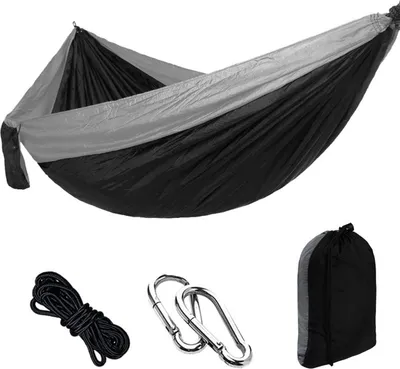 Produktbild von INF Tragbare Camping Hängematte 270x140 Grau & Schwarz - Leichtes Nylon