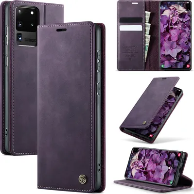 Image de Etui en cuir pour Samsung Galaxy S20 Ultra, protection RFID, fermeture magnétique, fentes pour cartes et fonction stand Violet