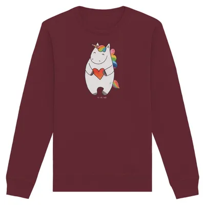 Produktbild von Mr. & Mrs. Panda Bio Sweatshirt Einhorn Herz Größe XL - Burgundy - Geschenk, Unicorn, Lustig, Freundin, Sweater, Pulli, Baumwoll, Anders, Pullover, Einhörner, Rundhals