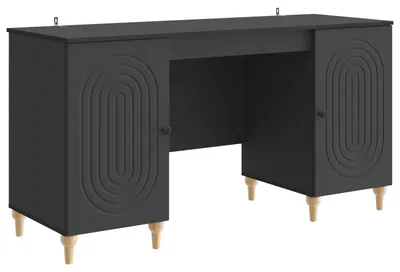 Zdjęcie produktu dla Biurko z półką vidaXL, czarne, 142,5 x 50 x 75 cm, materiał drewnopochodny