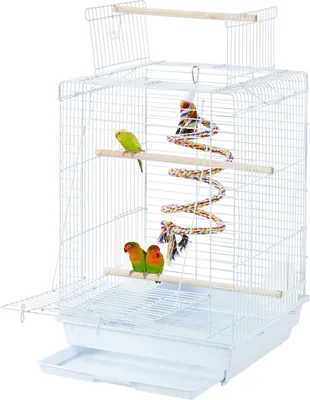 Produktbild von Yaheetech Vogelkäfig mit Vogelspielzeug & aufklappbarem Dach, Voliere für Wellensittiche/Nymphensittiche/Finken/Papageien, 40 x 40 x 58 cm, Weiß