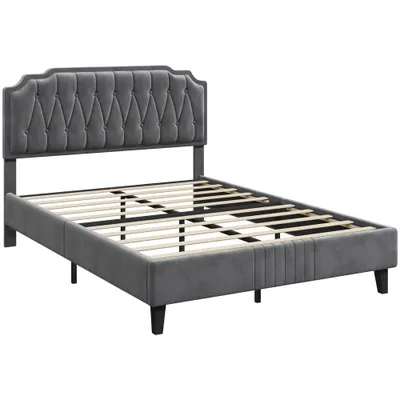 Produktbild von Yaheetech Polsterbett mit höhenverstellbarem Kopfteil Doppelbett 160×200cm Stoffbett Jugendbett Gepolstertes Bett Bettrahmen mit Lattenrost Dunkelgrau