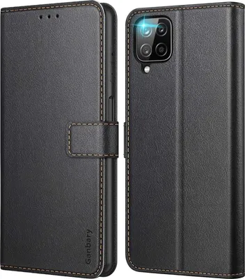 Obrázok produktu pre Puzdro na mobilný telefón Samsung Galaxy A12/M12 čierne kožené flipové puzdro so slotmi na karty s funkciou magnetického zatvárania