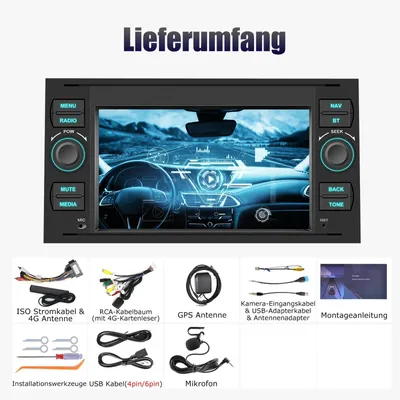 Immagine prodotto di Autoradio per Ford Transit MK7, Focus, Fiesta, Kuga - Android 15, autoradio 2-DIN, touchscreen IPS da 17,8 cm, 4+64 GB, navigazione GPS, CarPlay e Android Auto wireless, FM, Bluetooth