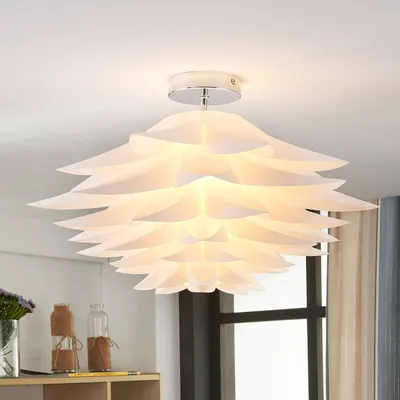 Produktbild von Lindby - Design Deckenlampe weiß 50 cm - Rimon I Wohnzimmer I Schlafzimmer - Kunststoff Organisch - LED geeignet E27
