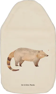 Produktbild von Mr. & Mrs. Panda Wärmflasche Nasenbär - Weiß - Geschenk, Rüsselbär, Bär, Wärmekissen, Wärmflaschen, mit Bezug, Bettflasche, Lustige Sprüche, Nasenbären