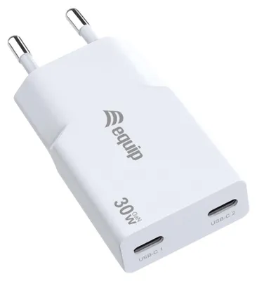 Produktbild von Equip 2-Port 30W GaN Slim USB-C PD-Ladegerät, Drinnen, AC, 20 V, Weiß