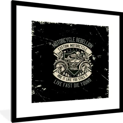 Produktbild von MuchoWow® MuchoWow® Gerahmtes Poster Motorrad - Skelett - Retro 40x40 cm - Poster mit zchwarzem Bilderrahmen - Poster - Plakat im Rahmen