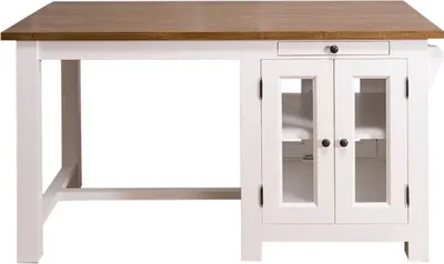 Zdjęcie produktu dla Casa Padrino wyspa kuchenna w stylu rustykalnym z 4 szklanymi drzwiami i 2 szufladami biały/ciemnobrązowy 150 x 85 x wys. 80 cm - Meble kuchenne w stylu rustykalnym