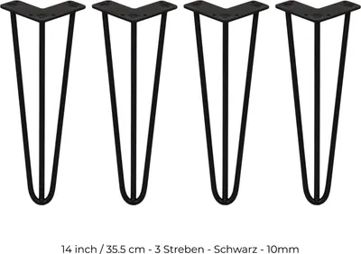 Obrázok produktu pre 4 kusy nožičiek na stôl, výška 35,5 cm, s 3 priečkami, priemer 10 mm, čierna farba