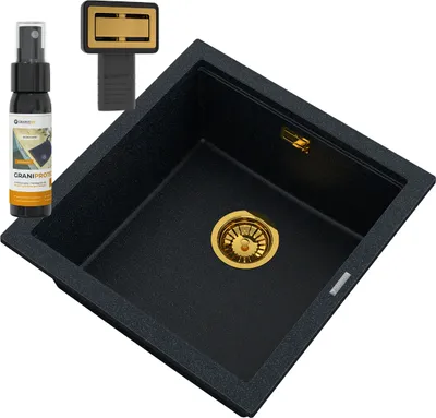 Produktbild von Granitan | Granitspüle TUGA48 - Schwarz mit goldenen Sprenkeln - Modernes Design - Einbauoptionen
