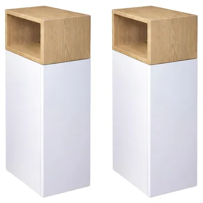 Produktbild von 2er Set schmale Nachttische mit Seitenregal Push to Open Weiß Eiche Torro 20x31x68 cm ComfortCove, KI-generiertes Bild